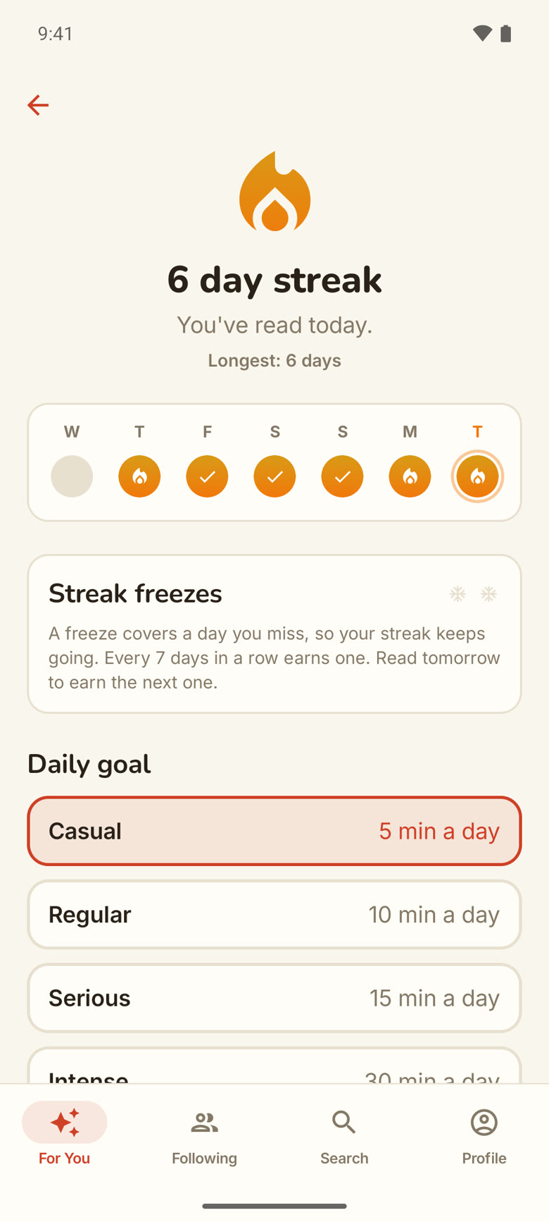 Streak screen on Android