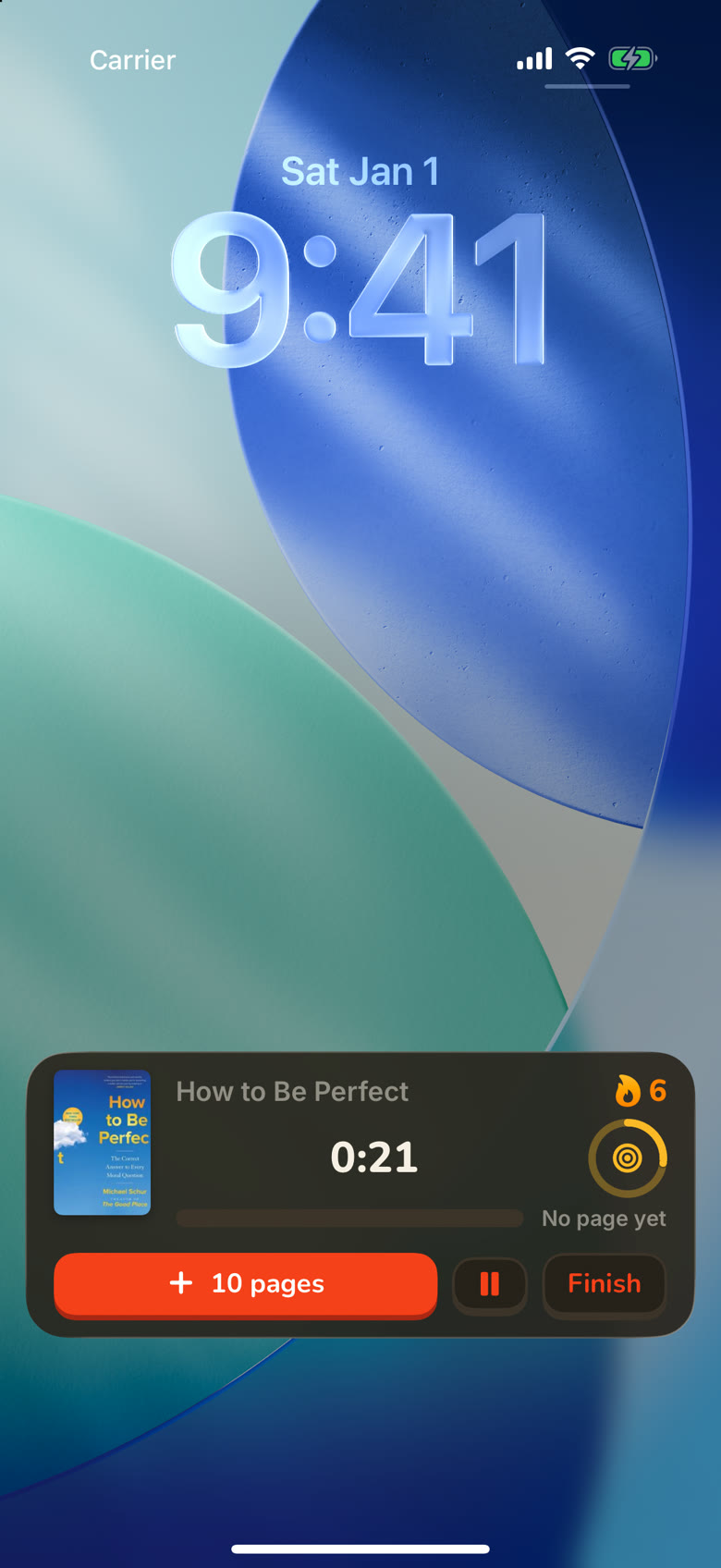 A reading session in a Live Activity on the iPhone lock screen